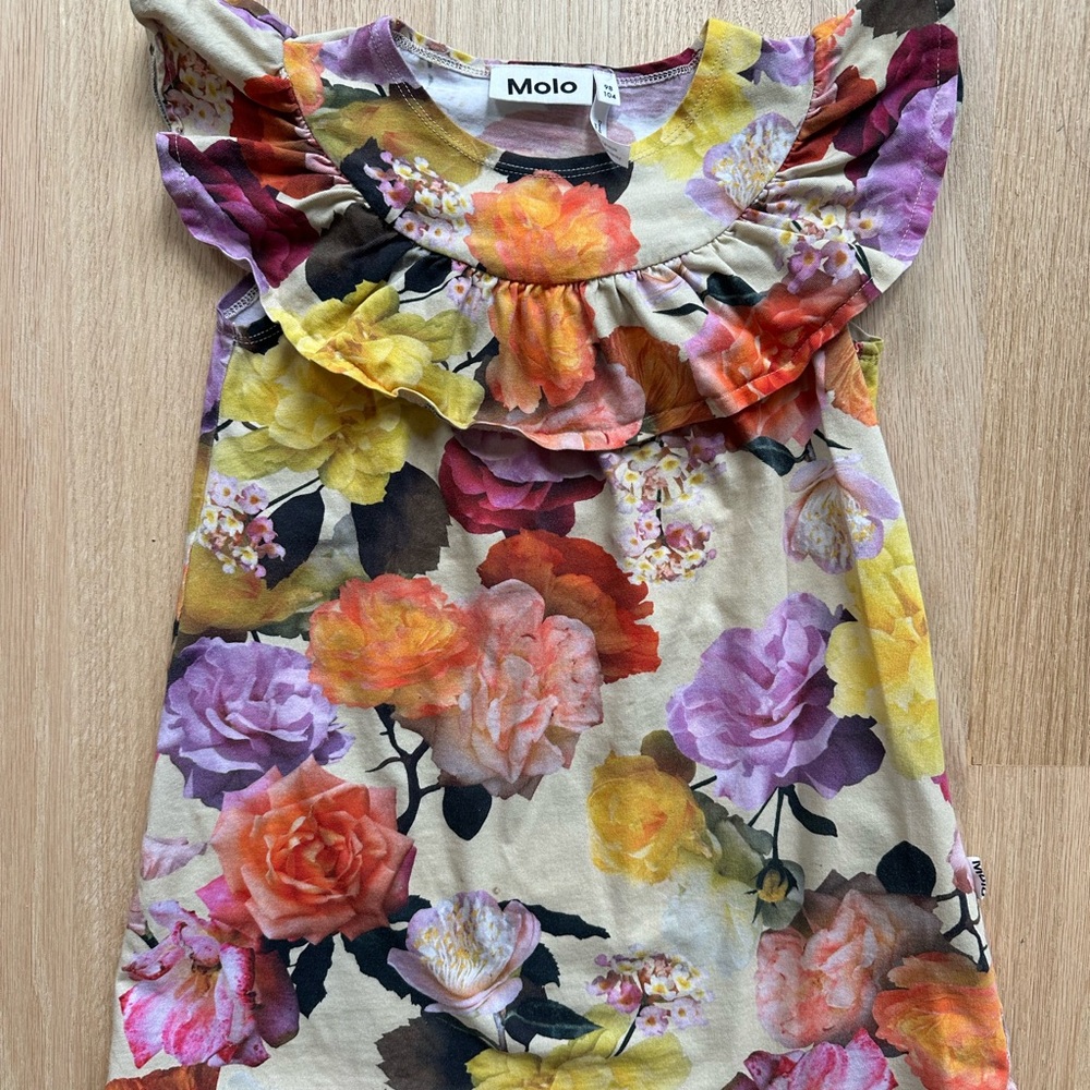 Molo Girls Floral Cotton Dress - Yellow, Orange, Pink